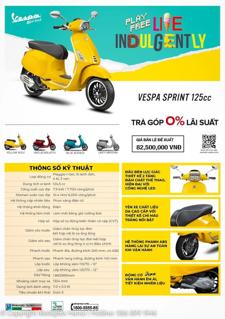 Vespa Sprint 2024 mới, Nhiều Ưu Đãi, Hỗ Trợ Trả Góp 0%, BH 3 năm - FMG Mobility