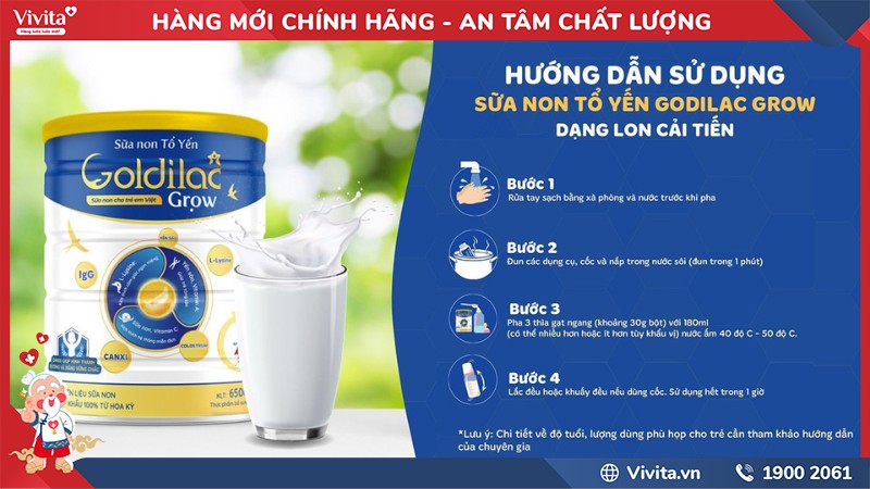 Sữa Non Tổ Yến Goldilac Grow Cho Trẻ 0 đến 10 Tuổi (Hộp 650g)