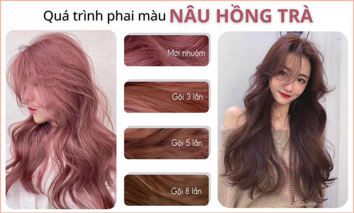 Nhuộm nâu hồng trà có phải tẩy tóc không? phai ra màu gì?