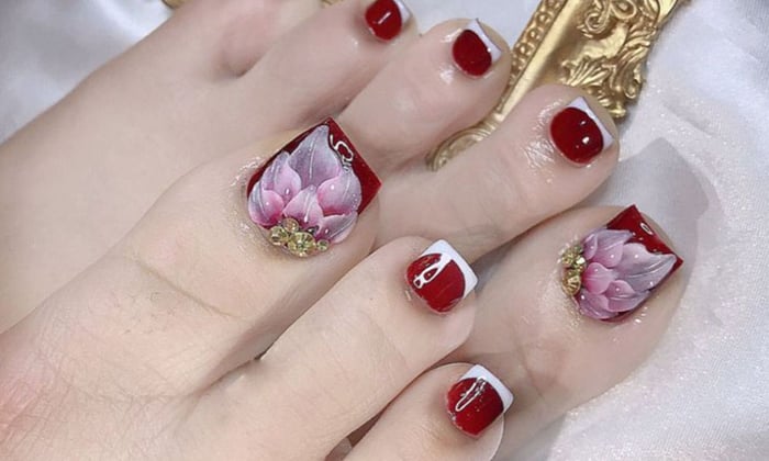 Danh sách Top 30+ Mẫu nail sơn móng chân màu đỏ rượu quyến rũ, 'chanh sả'