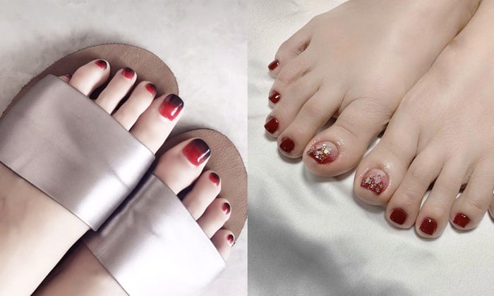 Danh sách Top 30+ Mẫu nail sơn móng chân màu đỏ rượu quyến rũ, 'chanh sả'