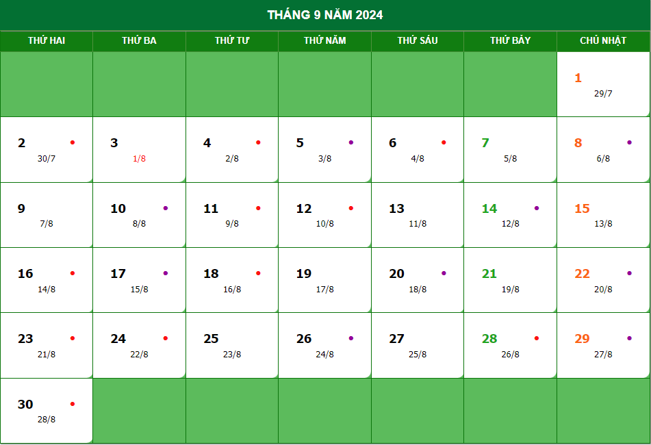 Xem lịch âm tháng 9 năm 2024? Còn bao nhiêu ngày đến Tết Nguyên đán 2025?