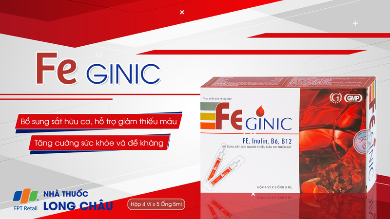 Dung dịch Feginic bổ sung sắt cho người thiếu máu do thiếu sắt (4 vỉ x 5 ống x 5ml)