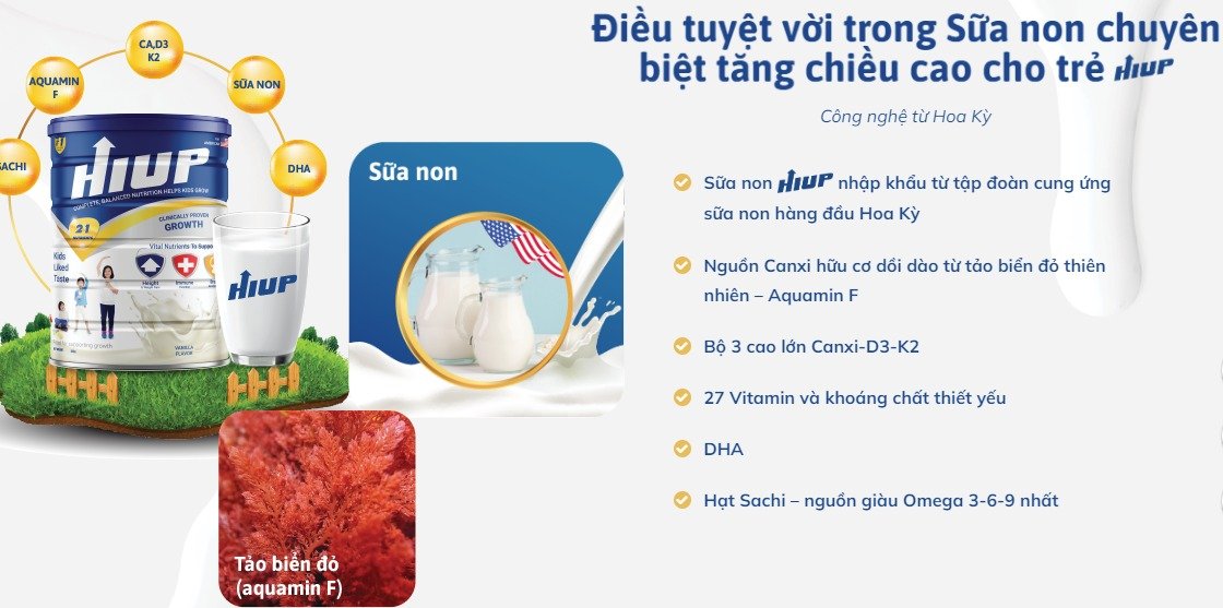 Sữa HIUP chính hãng 650gr tăng chiều cao cho bé từ 3-15 tuổi