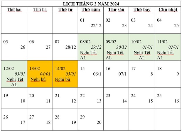 CHÍNH THỨC: Thông báo lịch nghỉ Tết Âm lịch 2024, nghỉ từ 29/12 Âm lịch