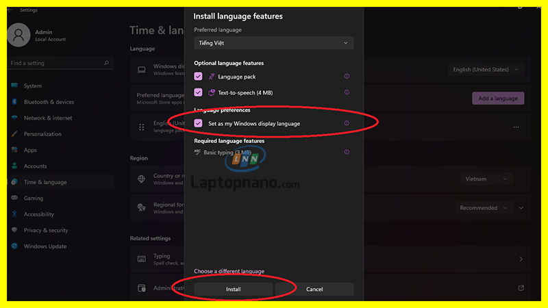 Cách cài đặt ngôn ngữ tiếng việt cho máy tính laptop win 11