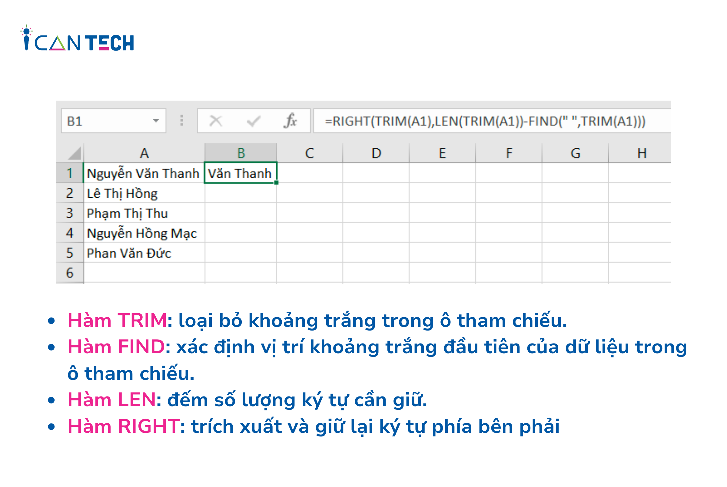 Hướng dẫn cách dùng hàm bỏ ký tự trong Excel