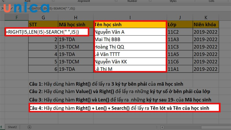 Cách sử dụng hàm Right trong Excel đơn giản, có ví dụ chi tiết