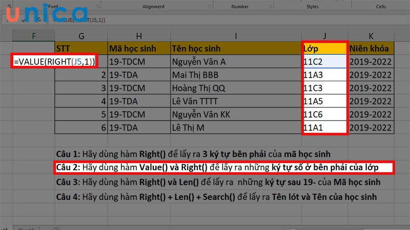 Cách sử dụng hàm Right trong Excel đơn giản, có ví dụ chi tiết