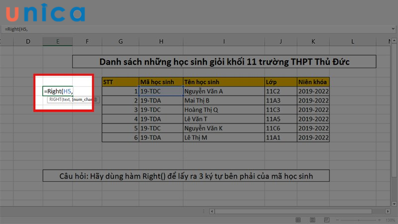 Cách sử dụng hàm Right trong Excel đơn giản, có ví dụ chi tiết