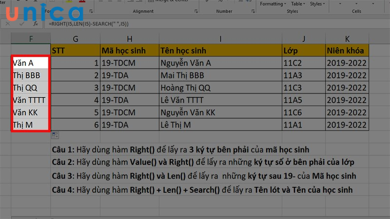 Cách sử dụng hàm Right trong Excel đơn giản, có ví dụ chi tiết