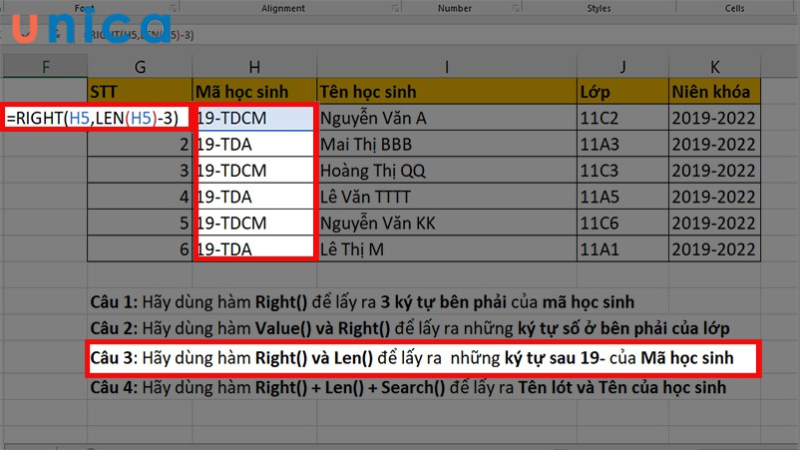 Cách sử dụng hàm Right trong Excel đơn giản, có ví dụ chi tiết