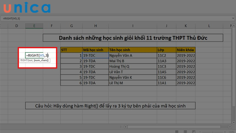 Cách sử dụng hàm Right trong Excel đơn giản, có ví dụ chi tiết