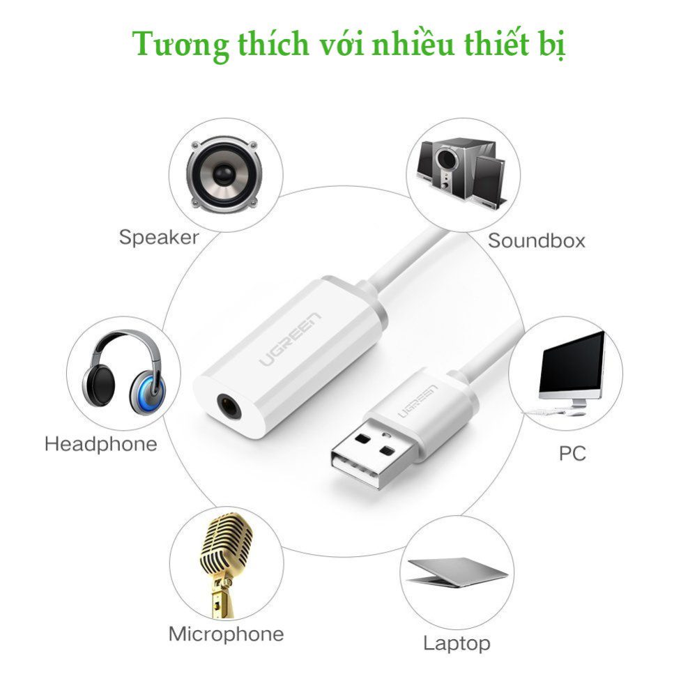 Cáp chuyển đổi USB sang 3.5mm hỗ trợ Micro UGREEN US206