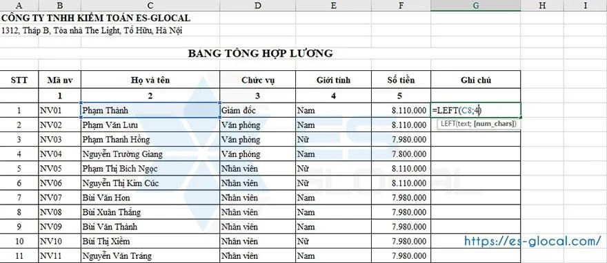 Hàm LEFT trong Excel là gì? Cách kết hợp hàm LEFT và RIGHT