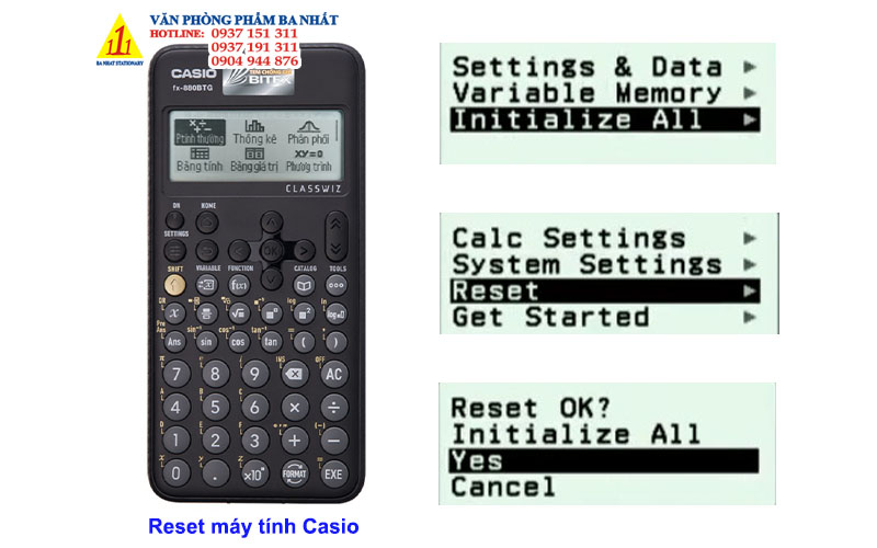 Cách reset máy tính Casio FX 880 BTG, 570vnX, 570vn Plus, 500ms