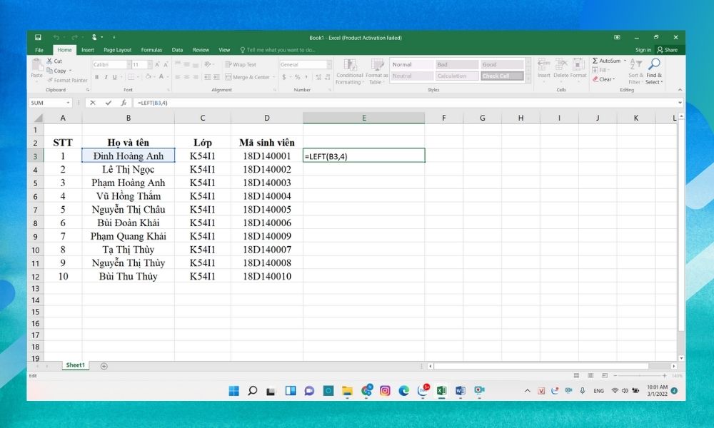 Tìm hiểu công cụ hàm Left trong excel cực chi tiết cho người mới bắt đầu