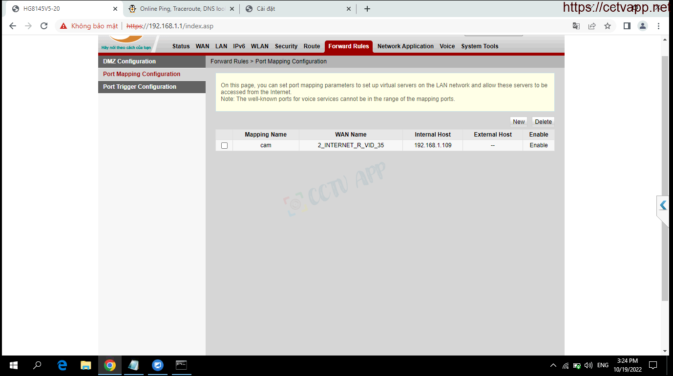 Mở Port (NAT Port) Modem Viettel HG8145V5-20, HG8045A2
