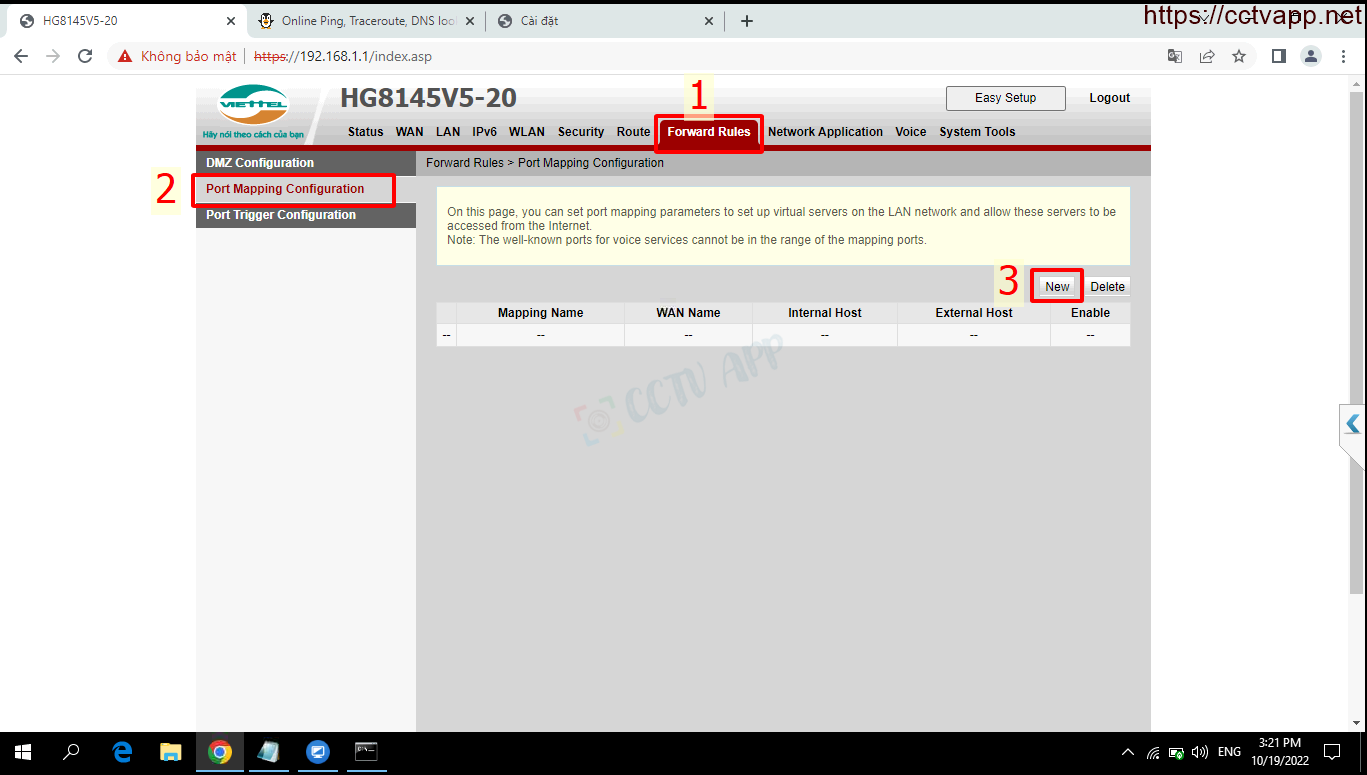 Mở Port (NAT Port) Modem Viettel HG8145V5-20, HG8045A2