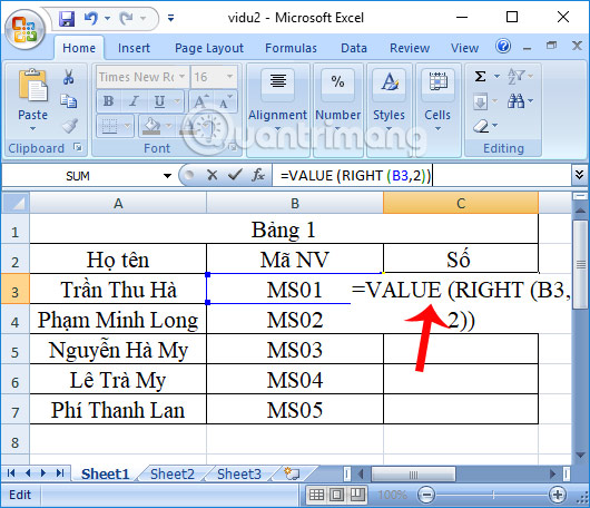 Cách sử dụng hàm VALUE trong Excel