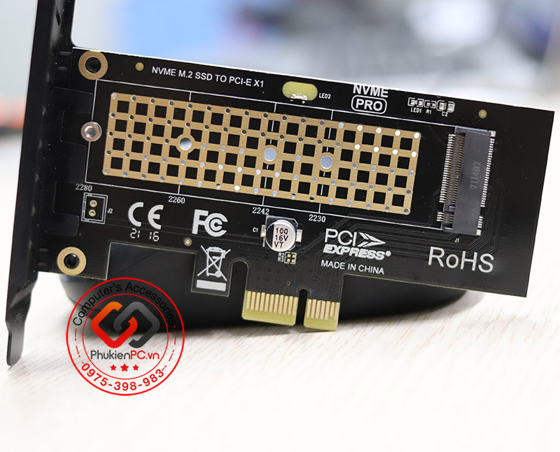 Card gắn ổ cứng SSD M2 PCIe NVMe 2280 to PCI-E 1X GEN3 GEN4 GEN5