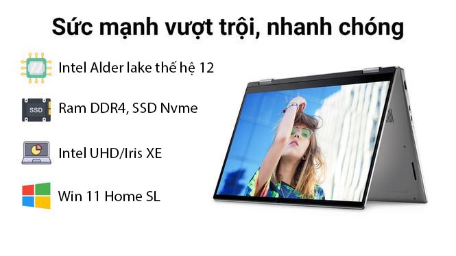 LAPTOP DELL INSPIRON 7420 2 IN 1 (I7 1255U/16GB RAM/512GB SSD/INTEL IRIS XE/14.0INCH FHD+/CẢM ỨNG/WIN11/BẠC)