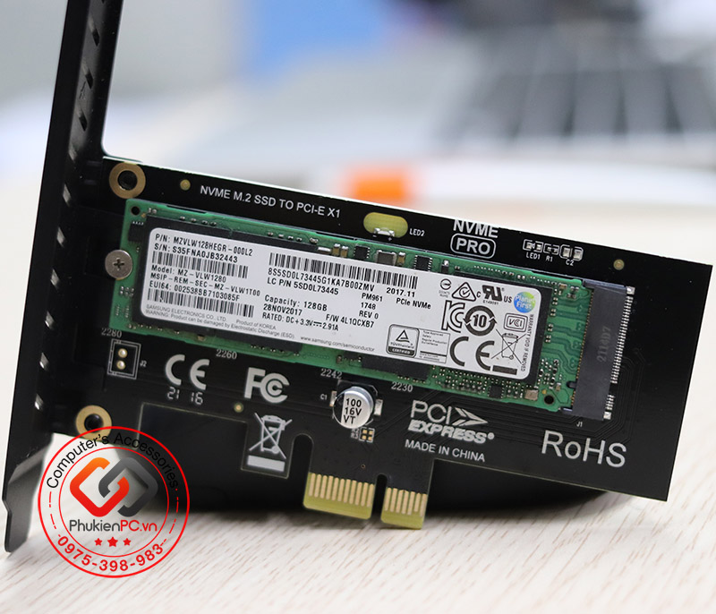 Card gắn ổ cứng SSD M2 PCIe NVMe 2280 to PCI-E 1X GEN3 GEN4 GEN5