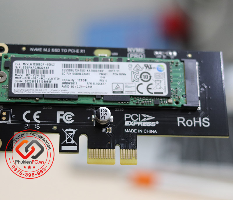 Card gắn ổ cứng SSD M2 PCIe NVMe 2280 to PCI-E 1X GEN3 GEN4 GEN5