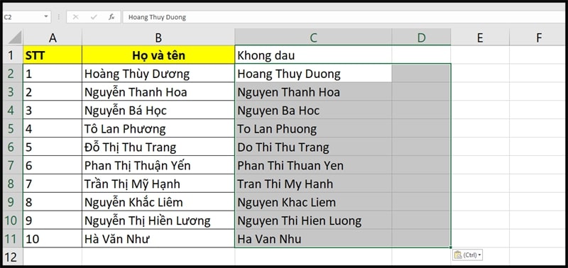 3 cách bỏ dấu chữ tiếng Việt trong Excel nhanh, đơn giản - Thegioididong.com