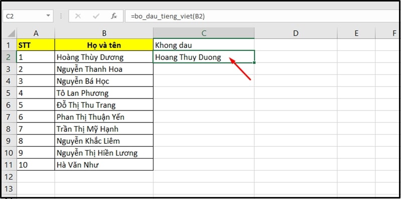 3 cách bỏ dấu chữ tiếng Việt trong Excel nhanh, đơn giản - Thegioididong.com