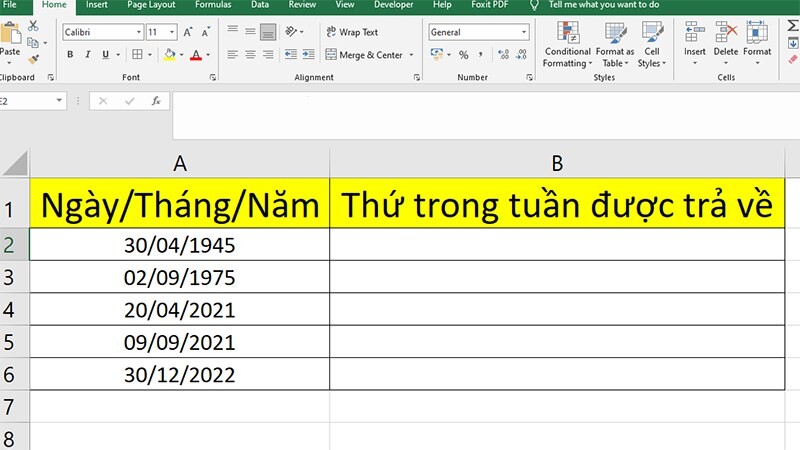 Cách dùng hàm thứ trong Excel để xác định thứ ngày trong tuần