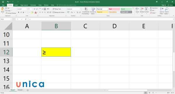 Hướng dẫn cách viết dấu lớn hơn hoặc bằng dấu khác trong excel