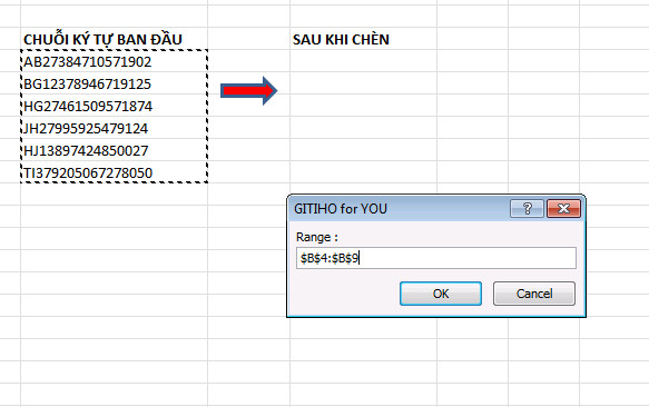 Cách thêm, chèn ký tự vào giữa các chuỗi dữ liệu trong Excel