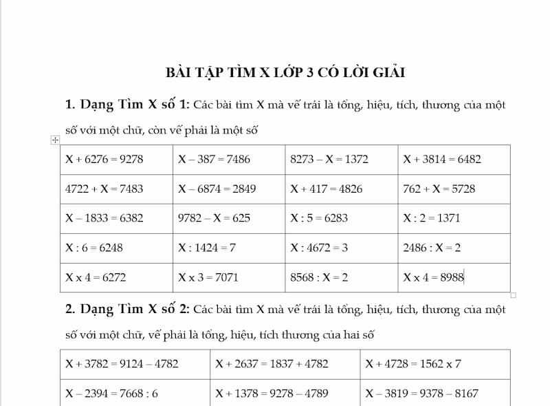 Toán lớp 3 tìm x nâng cao: các dạng bài thường gặp và bài tập