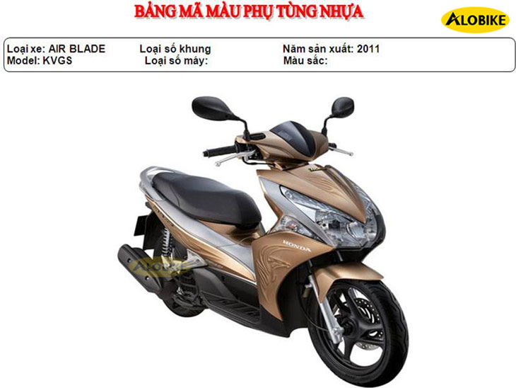 Bảng giá dàn áo xe Air Blade chính hãng Honda đời 2008 - 2022