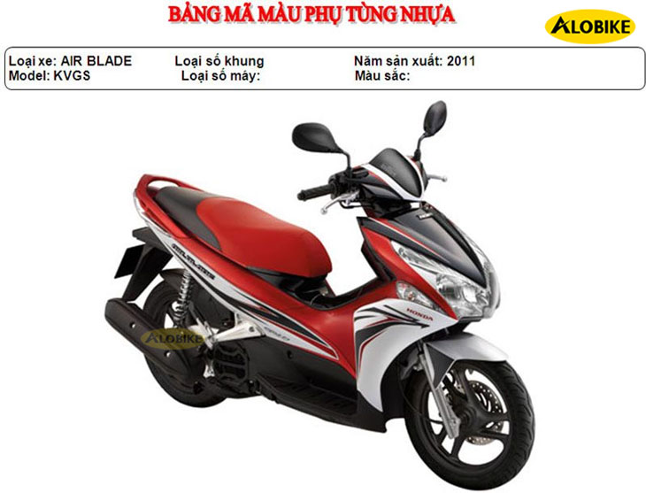 Bảng giá dàn áo xe Air Blade chính hãng Honda đời 2008 - 2022