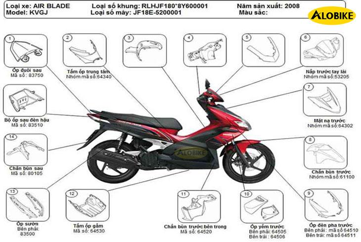 Bảng giá dàn áo xe Air Blade chính hãng Honda đời 2008 - 2022